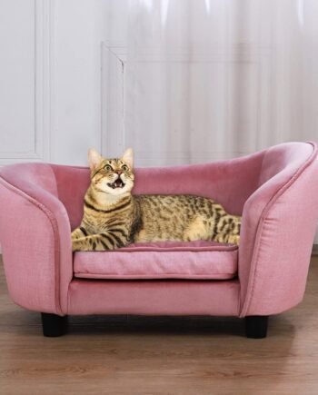 Pet Sofa Bed, Velvet Couch with Washable Cushion for Small Dog Cat (Pink)