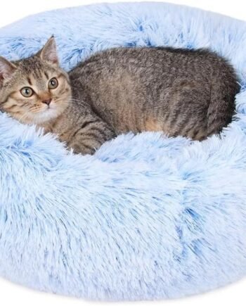 Cat Beds for Indoor Cats - Cat Bed Washable 20/24 inches, Dog Beds for Small Medium Dogs, Anti Anxiety Round Fluffy Plush Faux Fur Cat Bed, Thick Bottom (Cornflower Blue, Medium)