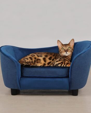 Pet Sofa Bed, Velvet & Linen Fabric Pet Couch Chair with Removeable & Washable Cushion for Small Dogs Cats (Blue)