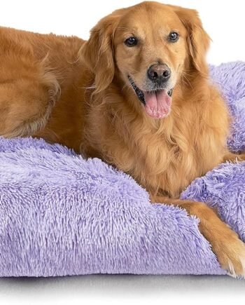 Fluffy Dog Crate Bed for Extra Large Dogs, Plush Faux Fur Crate Pad, Calming Anti Anxiety XL Dog Bed, Washable Soft Warm Mat with Non-Slip Bottom, Purple