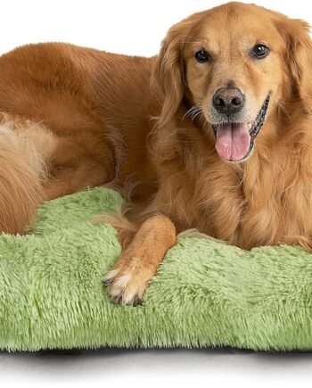 Fluffy Dog Crate Bed for Extra Large Dogs, Plush Faux Fur Crate Pad, Calming Anti Anxiety XL Dog Bed, Washable Soft Warm Mat with Non-Slip Bottom, Green