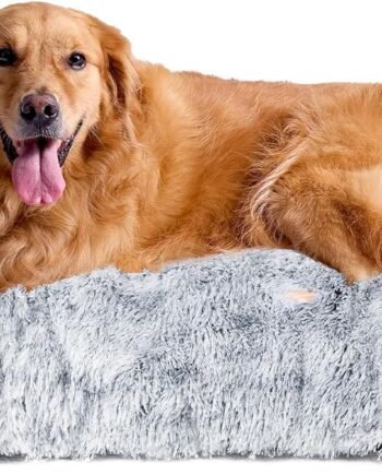 Fluffy Dog Crate Bed for Extra Large Dogs, Plush Faux Fur Pad, Calming Anti Anxiety XL Bed for Crate, Washable Soft Warm Dog Mat with Non-Slip Bottom, Grey