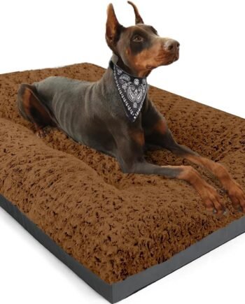 Dog Beds Large Sized Dog, Washable Plush Pet Bed for Crate, Anti-Slip Pet Mat for Cages, Comfy Crate Pad for Outdoor/Indoor/Car Use, Soft Kennel Pad for Dogs Up to 60 lbs, 35"x23", Brown