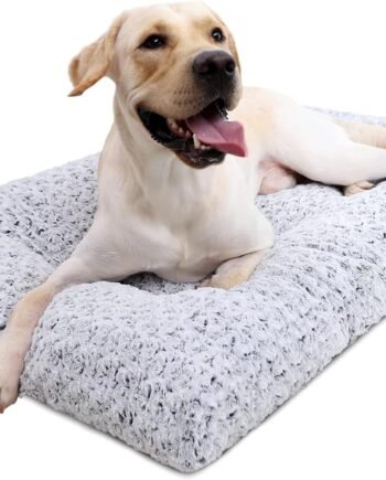 Washable Dog Bed Deluxe Plush Dog Crate Beds Comfy Kennel Pad Anti-Slip Pet Sleeping Mat for Large, Jumbo, Medium, Small Dogs Breeds, 41" x 27", Gray