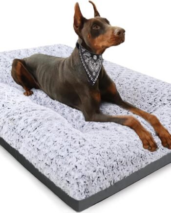 Deluxe Washable Dog Bed for Large Dogs Dog Crate Mat 35 Inch Comfy Fluffy Kennel Pad Anti-Slip for Dogs Up to 60 lbs, 35" x 23", Grey