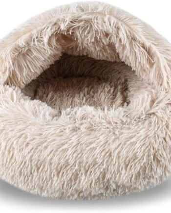 Cat Beds for Indoor Cats,Cat Cave for Puppy and Kitty,Calming Small Dog Bed for Small Dogs with Cover Cave,Cozy Warming Fluffy Washable Anti-Slip Pet Sleeping Bag(20 * 20inch,Beige)