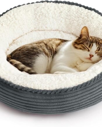 Round Donut Cat and Dog Cushion Bed, 20in Pet Bed for Cats or Small Dogs, Anti-Slip Water-Resistant Bottom, Super Soft Durable Fabric Pet beds, Washable Cat Dog Bed Stripe Bluish Grey