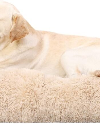 Dog Crate Bed Washable Dog Beds for Large Dogs Deluxe Plush Fluffy Comfy Thick Kennel Pad Anti-Slip & Anti-Scratch Pet Sleeping Mat, 35 x 23 Inch, Camel