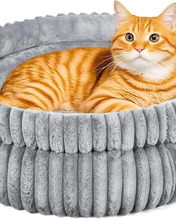 Dual-Layer Donut Cat Bed - Fluffy Round Bed for Small Pets - Ultra-Soft Cat Donut Bed for Cozy Sleep (Grey, 16 * 16 * 5.5 inch / 40 * 40 * 14 cm)