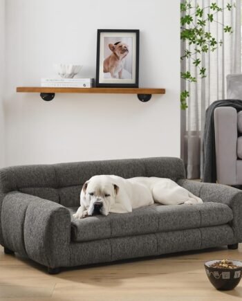 38" Dog Couch, Comfortable Dog Sofa Bed with Backrest and Armrests for Medium and Large Dogs, Linen Cozy Soft Cushion Pet Bed,Dark Gray