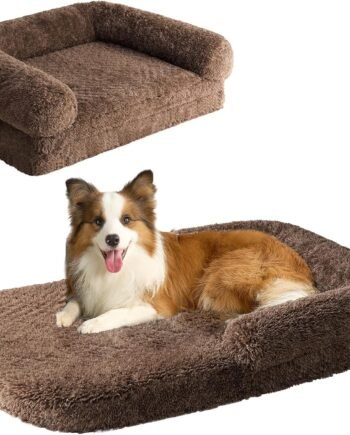Foldable XXL Dog Bed for Large Sized Dog, 54"x38"x7.5" Faux Fur Fluffy Pet Couch Bed, Orthopedic Calming Memory Foam Big Pet Bed, Washable Pet Sofa Bed with Non-Slip Bottom, Brown
