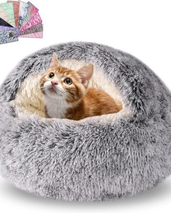 Cat Beds for Indoor Cats,Cat Cave for Puppy and Kitty,Calming Small Dog Bed for Small Dogs with Cover Cave,Cozy Warming Fluffy Washable Anti-Slip Pet Sleeping Bag (20 * 20inch,Grey)