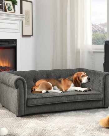 38.9" Sofa Dog Bed, Upholstered Dog Couch for Medium and Large Dogs, Breathable & Comfortable Pet Bed, Elegant Rectangle Couch for Pets,Dark Grey